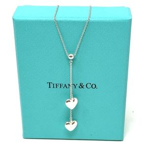 Authentic Tiffany & Co. Double Solid Heart  Dangle Pendant Necklace.